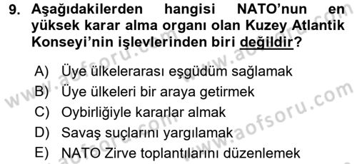 Uluslararası İlişkilere Giriş Dersi 2016 - 2017 Yılı (Final) Dönem Sonu Sınav Soruları 9. Soru