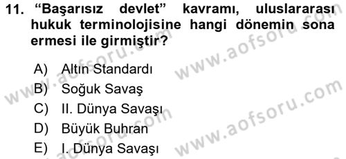 Uluslararası İlişkilere Giriş Dersi 2017 - 2018 Yılı (Vize) Ara Sınav Soruları 11. Soru