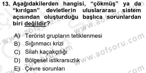 Uluslararası İlişkilere Giriş Dersi 2017 - 2018 Yılı (Vize) Ara Sınav Soruları 13. Soru