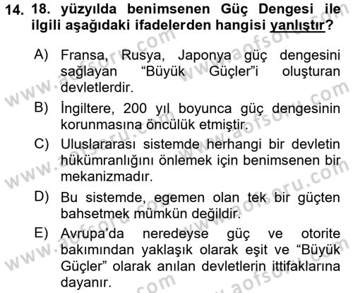 Uluslararası İlişkilere Giriş Dersi 2017 - 2018 Yılı (Vize) Ara Sınav Soruları 14. Soru