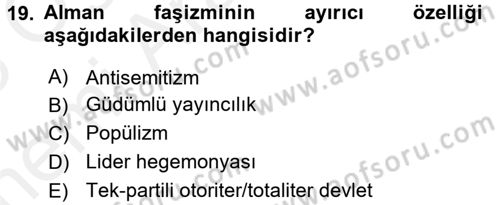 Uluslararası İlişkilere Giriş Dersi 2017 - 2018 Yılı (Vize) Ara Sınav Soruları 19. Soru