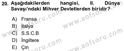 Uluslararası İlişkilere Giriş Dersi 2017 - 2018 Yılı (Vize) Ara Sınav Soruları 20. Soru