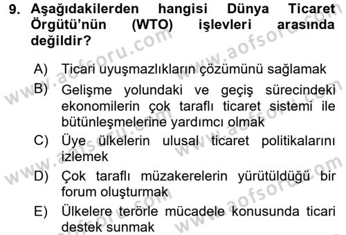 Uluslararası İlişkilere Giriş Dersi 2017 - 2018 Yılı (Vize) Ara Sınav Soruları 9. Soru
