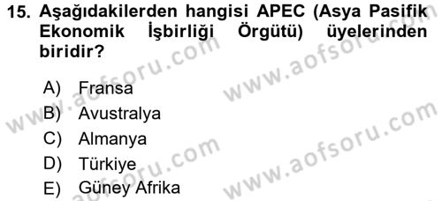 Uluslararası İlişkilere Giriş Dersi 2017 - 2018 Yılı (Final) Dönem Sonu Sınav Soruları 15. Soru