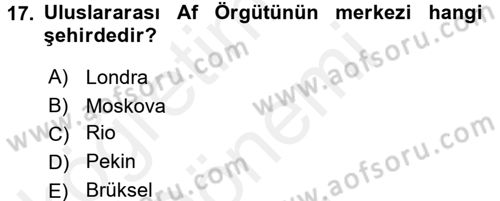 Uluslararası İlişkilere Giriş Dersi 2017 - 2018 Yılı (Final) Dönem Sonu Sınav Soruları 17. Soru