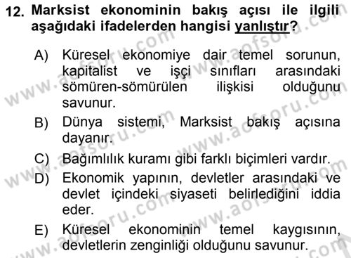 Uluslararası İlişkilere Giriş Dersi 2018 - 2019 Yılı 3 Ders Sınav Soruları 12. Soru