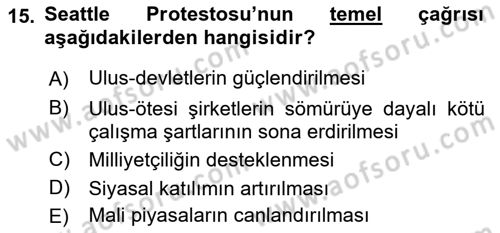 Uluslararası İlişkilere Giriş Dersi 2018 - 2019 Yılı 3 Ders Sınav Soruları 15. Soru