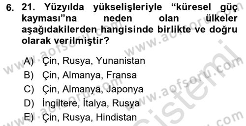 Uluslararası İlişkilere Giriş Dersi 2018 - 2019 Yılı 3 Ders Sınav Soruları 6. Soru