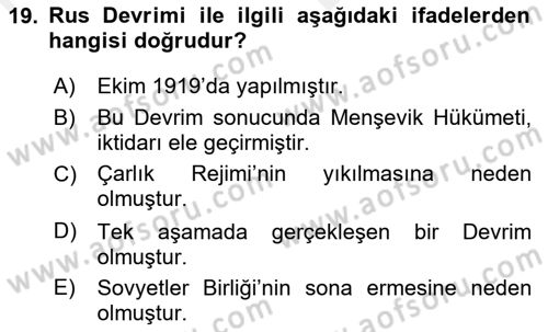 Uluslararası İlişkilere Giriş Dersi 2018 - 2019 Yılı (Vize) Ara Sınav Soruları 19. Soru