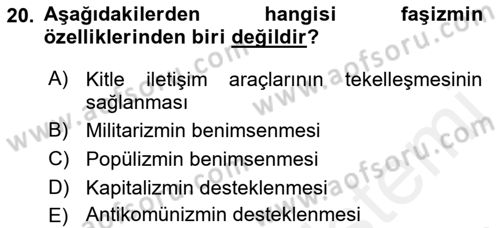 Uluslararası İlişkilere Giriş Dersi 2018 - 2019 Yılı (Vize) Ara Sınav Soruları 20. Soru