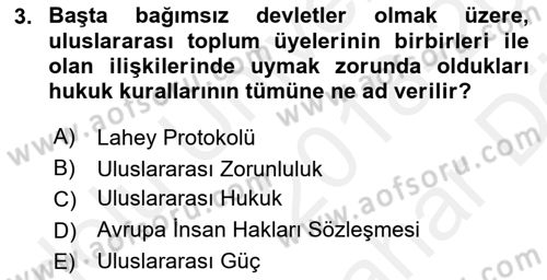 Uluslararası İlişkilere Giriş Dersi 2018 - 2019 Yılı (Vize) Ara Sınav Soruları 3. Soru
