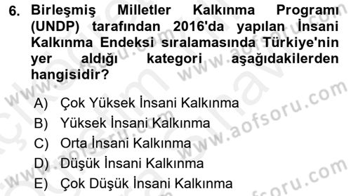 Uluslararası İlişkilere Giriş Dersi 2018 - 2019 Yılı (Vize) Ara Sınav Soruları 6. Soru