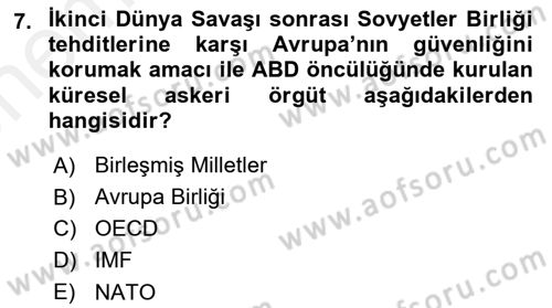 Uluslararası İlişkilere Giriş Dersi 2018 - 2019 Yılı (Vize) Ara Sınav Soruları 7. Soru