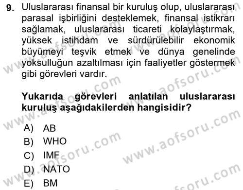 Uluslararası İlişkilere Giriş Dersi 2018 - 2019 Yılı (Vize) Ara Sınav Soruları 9. Soru