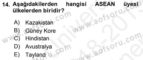 Uluslararası İlişkilere Giriş Dersi 2018 - 2019 Yılı (Final) Dönem Sonu Sınav Soruları 14. Soru