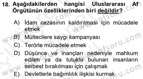 Uluslararası İlişkilere Giriş Dersi 2018 - 2019 Yılı (Final) Dönem Sonu Sınav Soruları 18. Soru