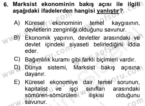 Uluslararası İlişkilere Giriş Dersi 2018 - 2019 Yılı (Final) Dönem Sonu Sınav Soruları 6. Soru