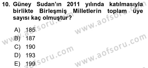 Uluslararası İlişkilere Giriş Dersi 2018 - 2019 Yılı Yaz Okulu Sınav Soruları 10. Soru