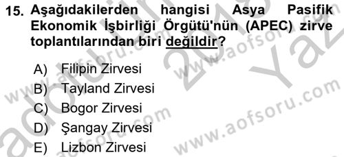 Uluslararası İlişkilere Giriş Dersi 2018 - 2019 Yılı Yaz Okulu Sınav Soruları 15. Soru