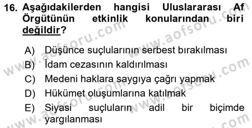 Uluslararası İlişkilere Giriş Dersi 2018 - 2019 Yılı Yaz Okulu Sınav Soruları 16. Soru