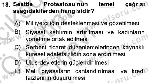 Uluslararası İlişkilere Giriş Dersi 2018 - 2019 Yılı Yaz Okulu Sınav Soruları 18. Soru