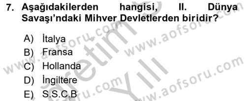 Uluslararası İlişkilere Giriş Dersi 2018 - 2019 Yılı Yaz Okulu Sınav Soruları 7. Soru