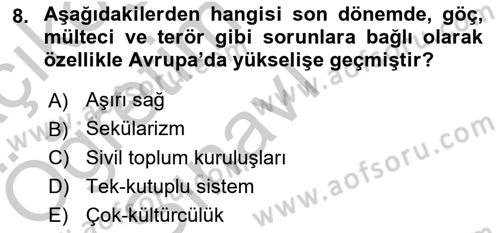 Uluslararası İlişkilere Giriş Dersi 2018 - 2019 Yılı Yaz Okulu Sınav Soruları 8. Soru