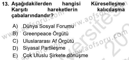 Uluslararası İlişkilere Giriş Dersi 2020 - 2021 Yılı Yaz Okulu Sınav Soruları 13. Soru