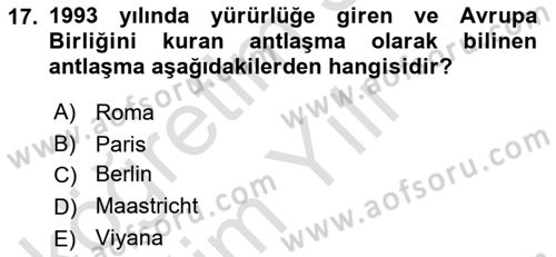 Uluslararası İlişkilere Giriş Dersi 2020 - 2021 Yılı Yaz Okulu Sınav Soruları 17. Soru