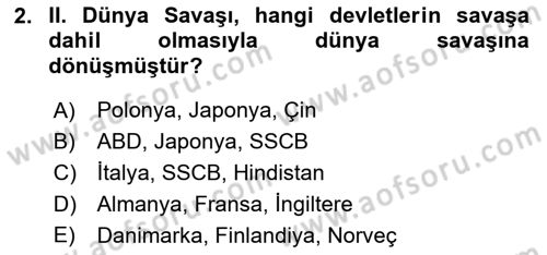 Uluslararası İlişkilere Giriş Dersi 2020 - 2021 Yılı Yaz Okulu Sınav Soruları 2. Soru