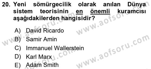 Uluslararası İlişkilere Giriş Dersi 2020 - 2021 Yılı Yaz Okulu Sınav Soruları 20. Soru