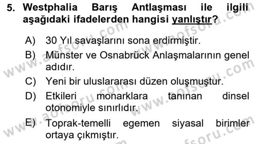 Uluslararası İlişkilere Giriş Dersi 2020 - 2021 Yılı Yaz Okulu Sınav Soruları 5. Soru