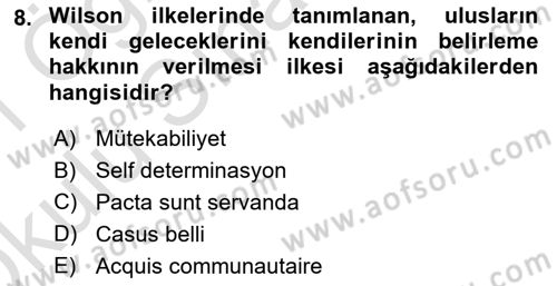 Uluslararası İlişkilere Giriş Dersi 2020 - 2021 Yılı Yaz Okulu Sınav Soruları 8. Soru