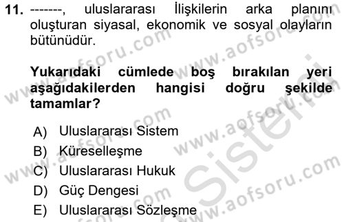 Uluslararası İlişkilere Giriş Dersi 2021 - 2022 Yılı (Vize) Ara Sınav Soruları 11. Soru