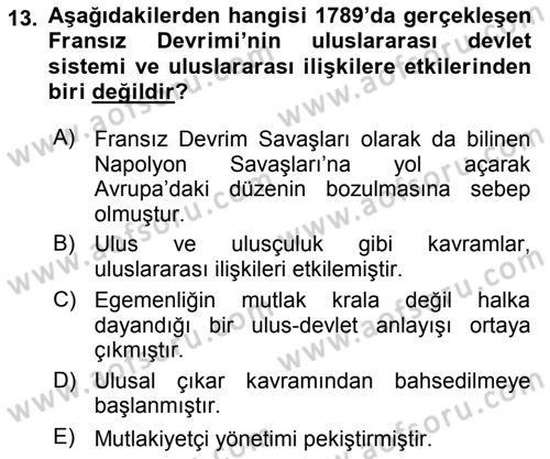 Uluslararası İlişkilere Giriş Dersi 2021 - 2022 Yılı (Vize) Ara Sınav Soruları 13. Soru
