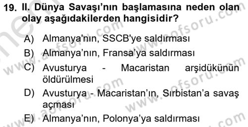 Uluslararası İlişkilere Giriş Dersi 2021 - 2022 Yılı (Vize) Ara Sınav Soruları 19. Soru