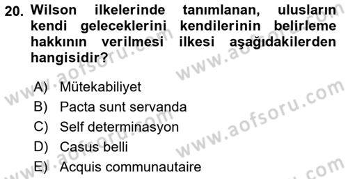Uluslararası İlişkilere Giriş Dersi 2021 - 2022 Yılı (Vize) Ara Sınav Soruları 20. Soru