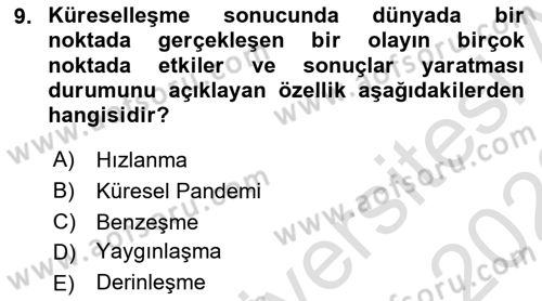Uluslararası İlişkilere Giriş Dersi 2021 - 2022 Yılı (Vize) Ara Sınav Soruları 9. Soru