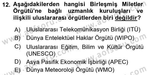 Uluslararası İlişkilere Giriş Dersi 2021 - 2022 Yılı (Final) Dönem Sonu Sınav Soruları 12. Soru