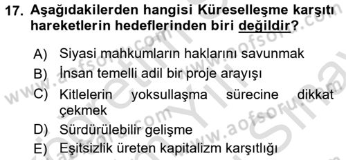 Uluslararası İlişkilere Giriş Dersi 2021 - 2022 Yılı (Final) Dönem Sonu Sınav Soruları 17. Soru