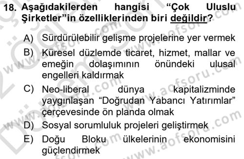 Uluslararası İlişkilere Giriş Dersi 2021 - 2022 Yılı (Final) Dönem Sonu Sınav Soruları 18. Soru