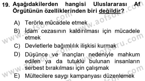 Uluslararası İlişkilere Giriş Dersi 2021 - 2022 Yılı (Final) Dönem Sonu Sınav Soruları 19. Soru