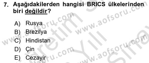 Uluslararası İlişkilere Giriş Dersi 2021 - 2022 Yılı (Final) Dönem Sonu Sınav Soruları 7. Soru