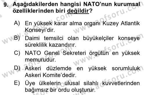 Uluslararası İlişkilere Giriş Dersi 2021 - 2022 Yılı (Final) Dönem Sonu Sınav Soruları 9. Soru
