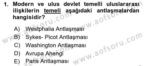 Uluslararası İlişkilere Giriş Dersi 2021 - 2022 Yılı Yaz Okulu Sınav Soruları 1. Soru