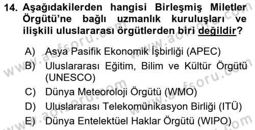 Uluslararası İlişkilere Giriş Dersi 2021 - 2022 Yılı Yaz Okulu Sınav Soruları 14. Soru