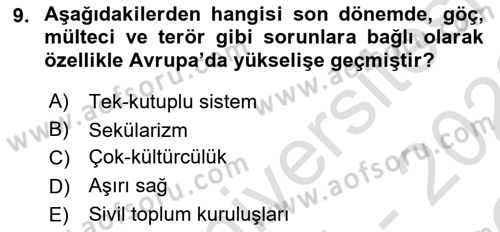Uluslararası İlişkilere Giriş Dersi 2021 - 2022 Yılı Yaz Okulu Sınav Soruları 9. Soru