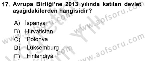 Uluslararası İlişkilere Giriş Dersi 2022 - 2023 Yılı Yaz Okulu Sınav Soruları 17. Soru