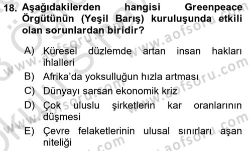 Uluslararası İlişkilere Giriş Dersi 2022 - 2023 Yılı Yaz Okulu Sınav Soruları 18. Soru