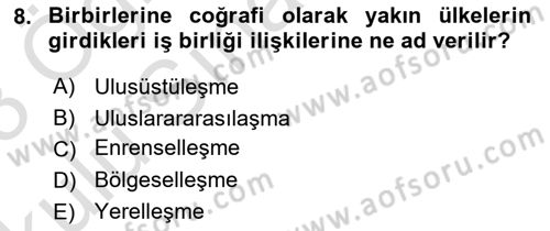 Uluslararası İlişkilere Giriş Dersi 2022 - 2023 Yılı Yaz Okulu Sınav Soruları 8. Soru